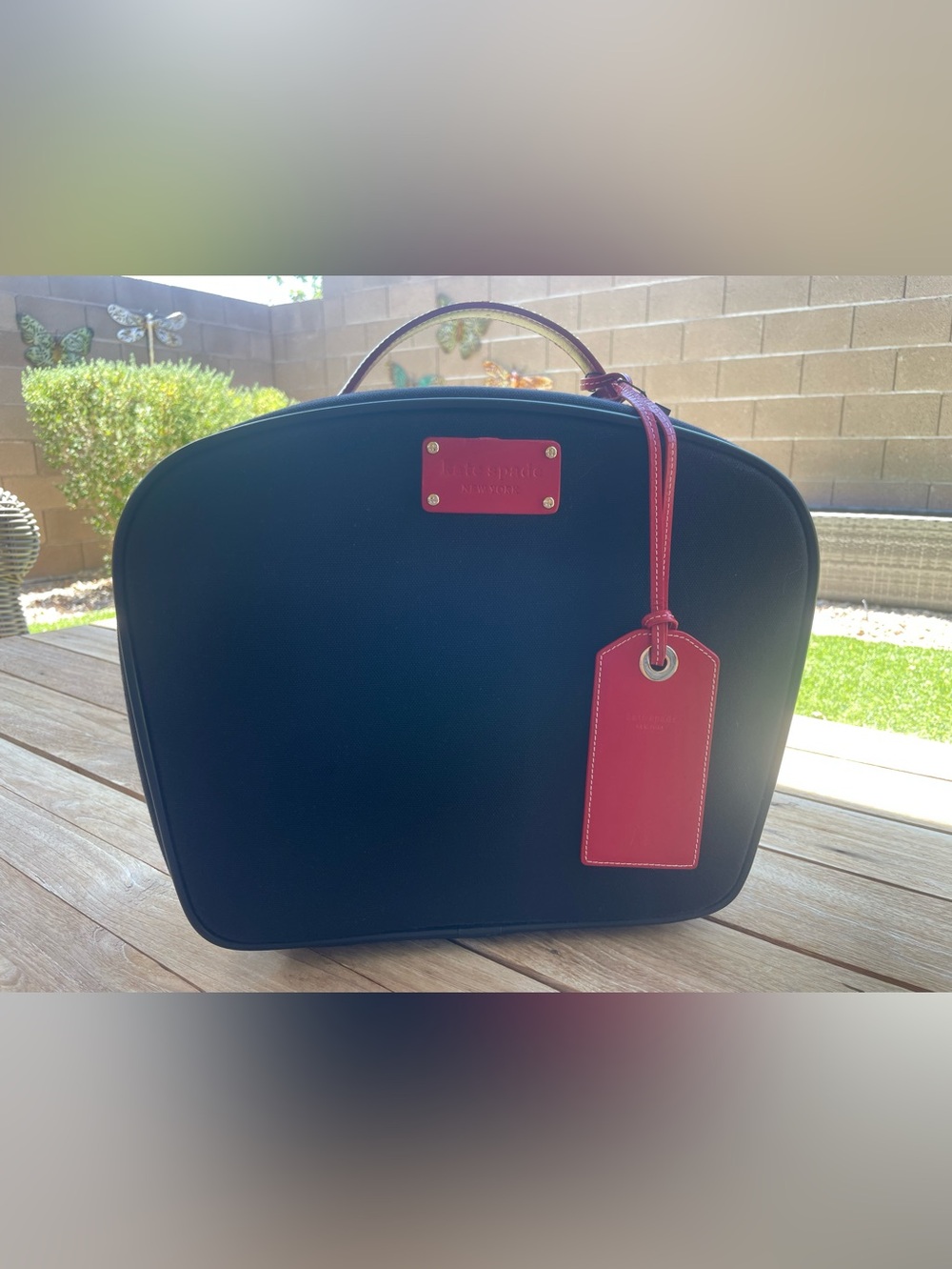 Kate Spade Canvas Leather Train Case Travel Organizer Black Red